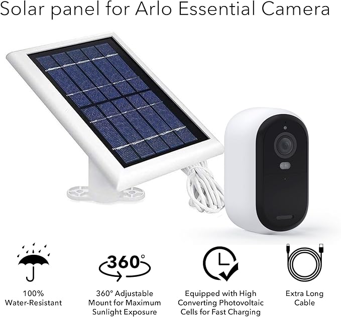 Wasserstein Solar Panel Compatible with Arlo Essential 2K Outdoor Security Camera (2nd Gen) / XL
