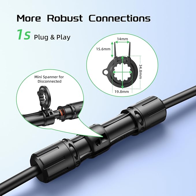 Bateria Power 10 Feet 8AWG Solar Panel Extension Cable, 10mm² Twin Wire Conductor Parallel Solar