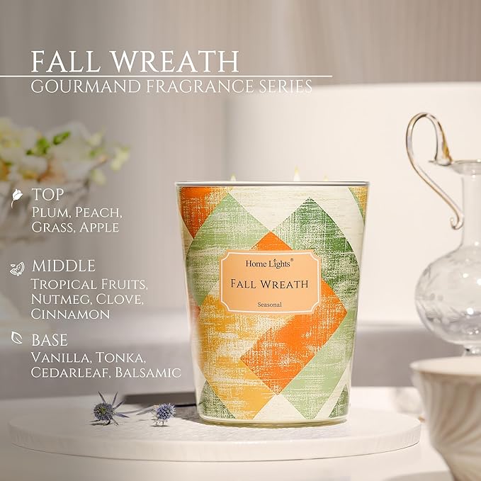 HomeLights Large jar Candle | 3-Wick Long-Lasting Scented Candles, 34oz Natural Soy Wax Candle for