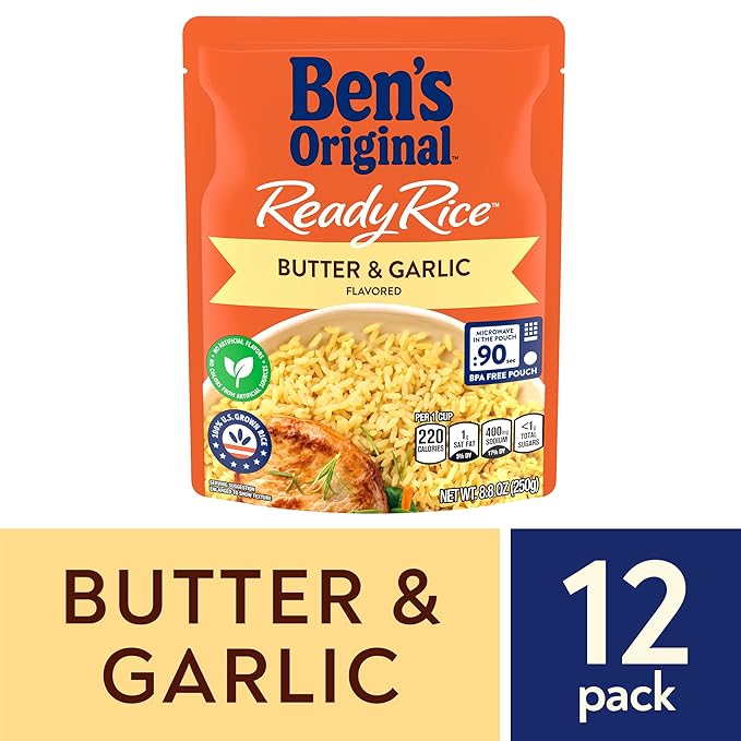 BEN'S ORIGINAL Ready Rice Butter and Garlic Flavored Rice, Easy Dinner Side, 8.8 oz Pouch (Pack of