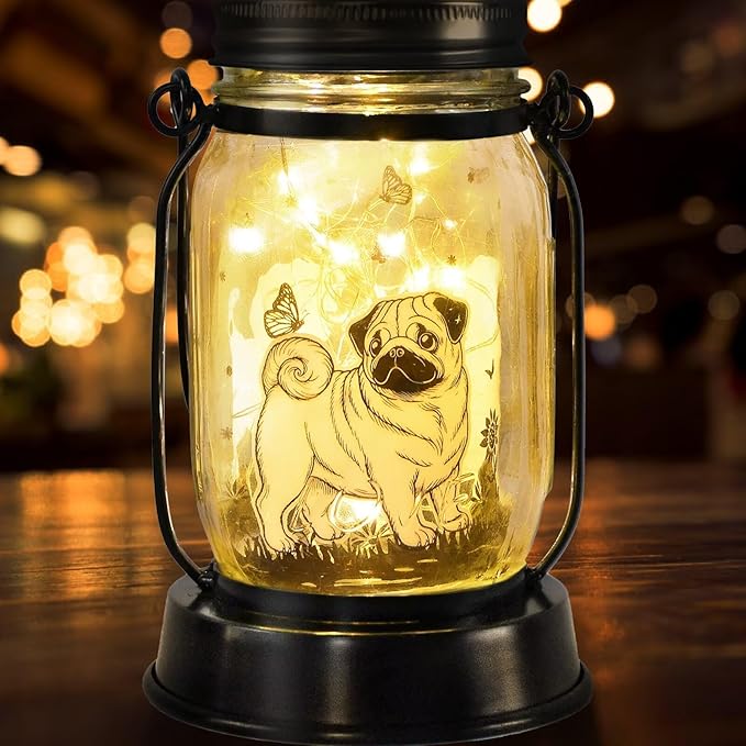 kyoryuger Pug Dog Gifts for Women/Men Pug Dog Solar Lanterns Mom Birthday Gift Pet Loss Lantern Pet