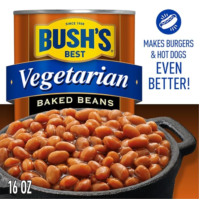 BUSH'S BEST 16 oz Canned Vegetarian Baked Beans, Source of Plant Based Protein and Fiber, Low Fat