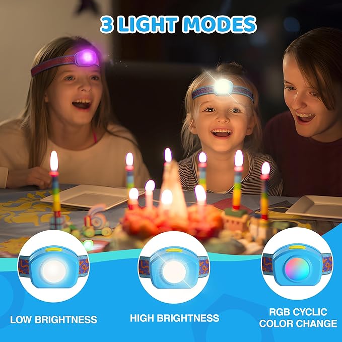 EverBrite LED Headlamp Rechargeable Kids Headlamp with RGB Mode and Adjustable Headband, 3 Modes