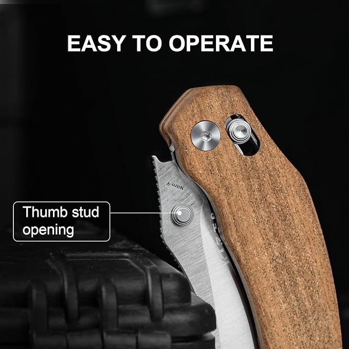 Kizer Bulldog Pocket Knife, 3 In Nitro V Blade Folding Knife Mkuruti Wood Handle Camping Hunting