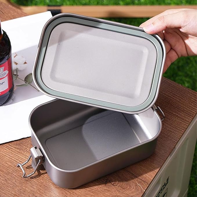800ml Titanium Lunch Box with Leak-Proof Lid Camping Cookware Lightweight Outdoor Cooking Pan for