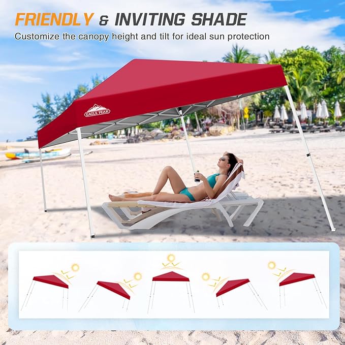 EAGLE PEAK 10x10 Slant Leg Pop-up Canopy Tent Easy One Person Setup Instant Outdoor Beach Canopy