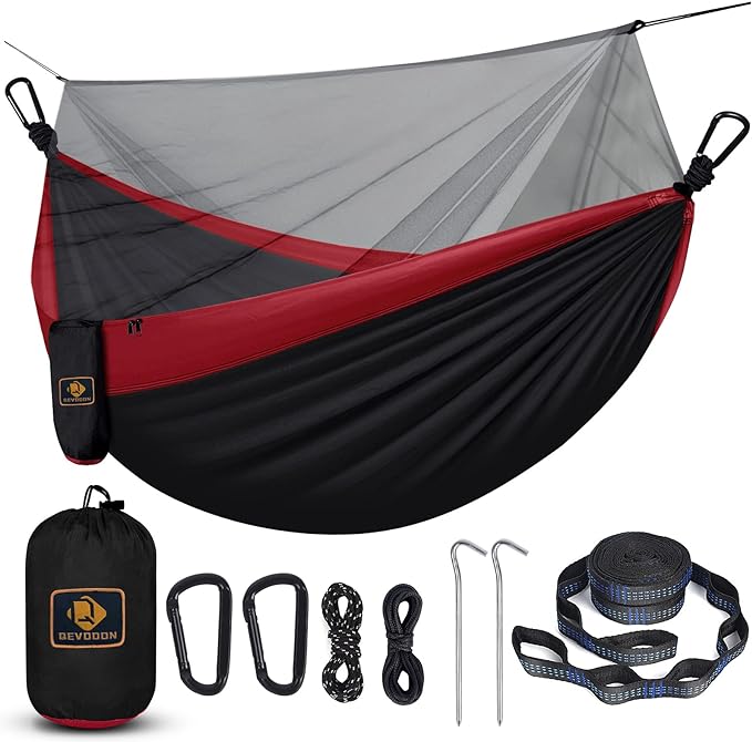 Camping Hammock with Net,Portable Lightweight Double Hammocks with Tree Straps and Solid D-Shape