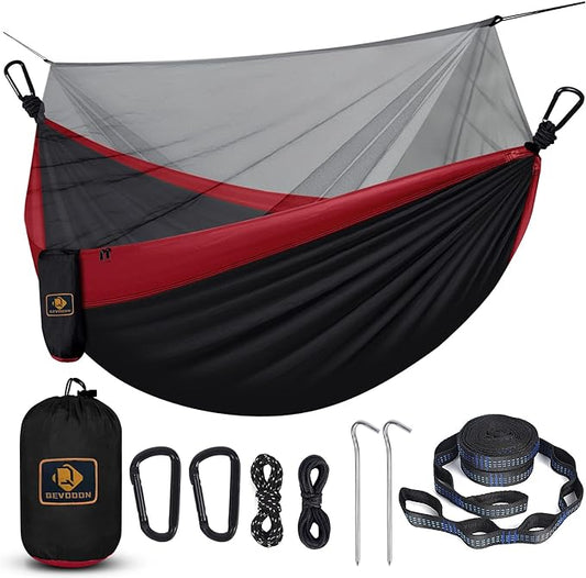 Camping Hammock with Net,Portable Lightweight Double Hammocks with Tree Straps and Solid D-Shape