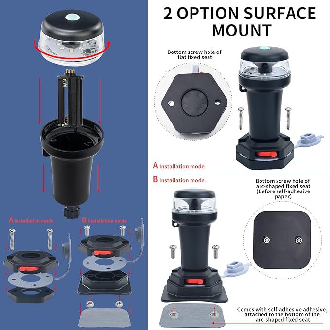 Kayak Battery Portable Navigation LED Lights Multi- Adaptors 3AA Battery Inflatable Boat Surface