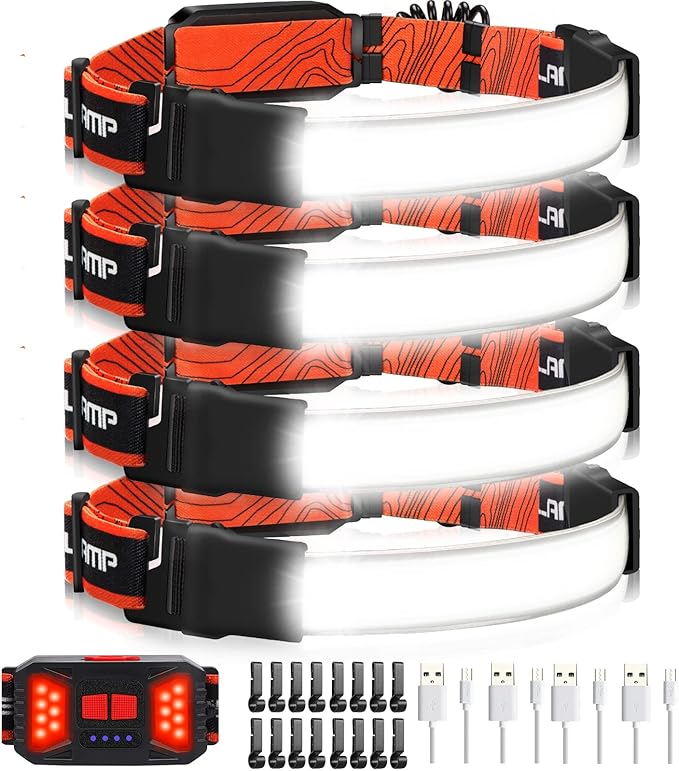 Adelante LED Headlamp Flashlight, 4Pack 1000LM 230°Wide-Beam Rechargeable Head Lamp for Adults, Red
