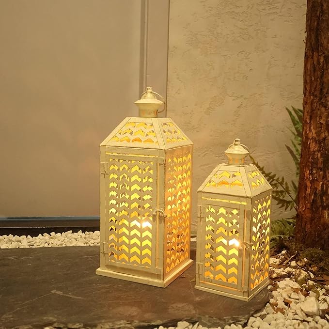 DECORKEY LED Lantern Decorative Indoor & Outdoor, Set of 2 (18' & 13') Metal Candle Lanterns