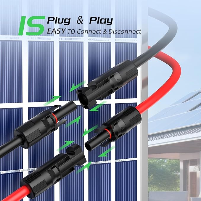 Bateria Power 20FT 10AWG Solar Panel Extension Cable, 6mm² Solar Extension Cable Wire with Female &