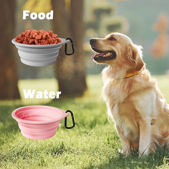 PetBonus 2-Pack Large Silicone Collapsible Dog Bowls, 34oz/1000ml BPA Free Portable Foldable Travel