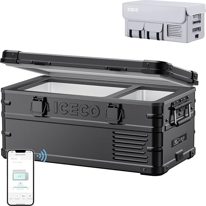 ICECO APL20 Portable Refrigerator with Cover, 21L Aluminum 12 Volt Freezer, Car Fridge with SECOP