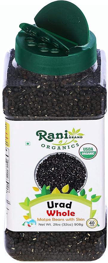 Rani Organic Urid/Urad Whole Black (Matpe Beans With Skin) Indian Lentils 32oz (2lbs) 908g PET Jar