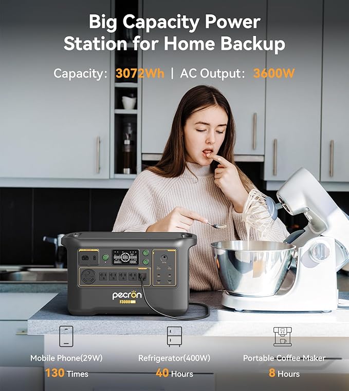 Pecron Portable Power Station F3000LFP with 3072Wh Extra Battery, 200W Solar Panel*3, 3072Wh Solar