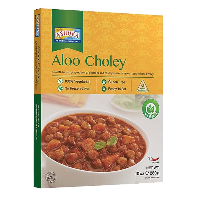 Ashoka Microwavable Meals 1932, Vegan Chickpeas & Potatoes, All-Natural, Kosher Certified, Heat &