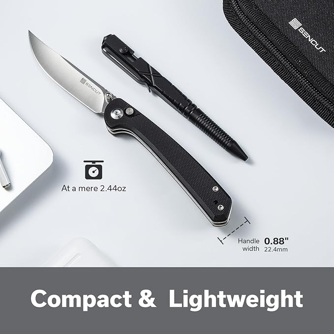 SENCUT Skelfin Pocket Knife for EDC, Folding Knife with 3.3'' Blade & G10 Handle, for Camping