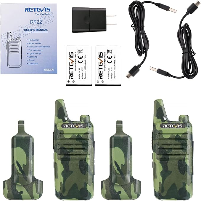 Retevis RT22 Walkie Talkies Rechargeable, Voice Activated, Emergency Alarm, Outdoor Cruise Ship ATV
