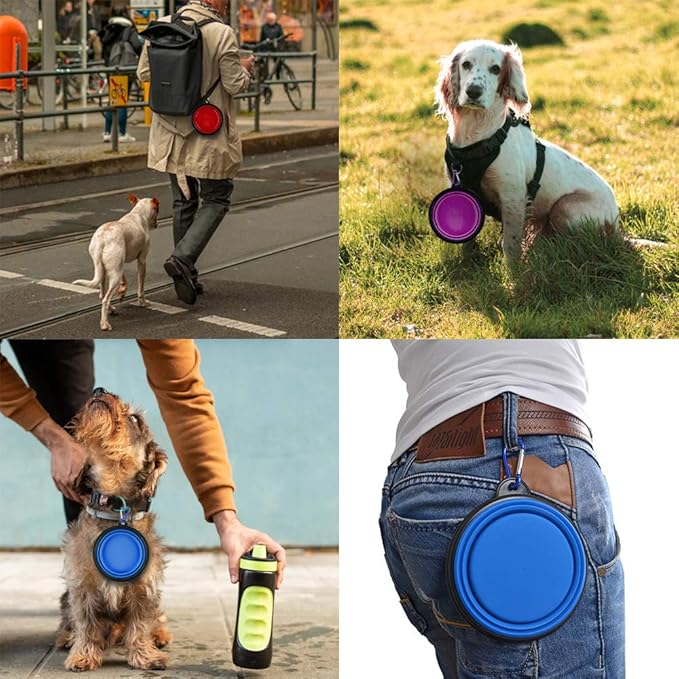 Collapsible Dog Bowls - 4 Pack, Portable Travel Water and Food Bowl with Carabiner Clip for Dogs