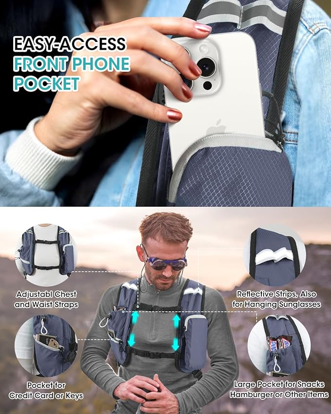 Small Hiking Backpack with Front Phone Holder, Packable Back pack with Chest and Waist Strap