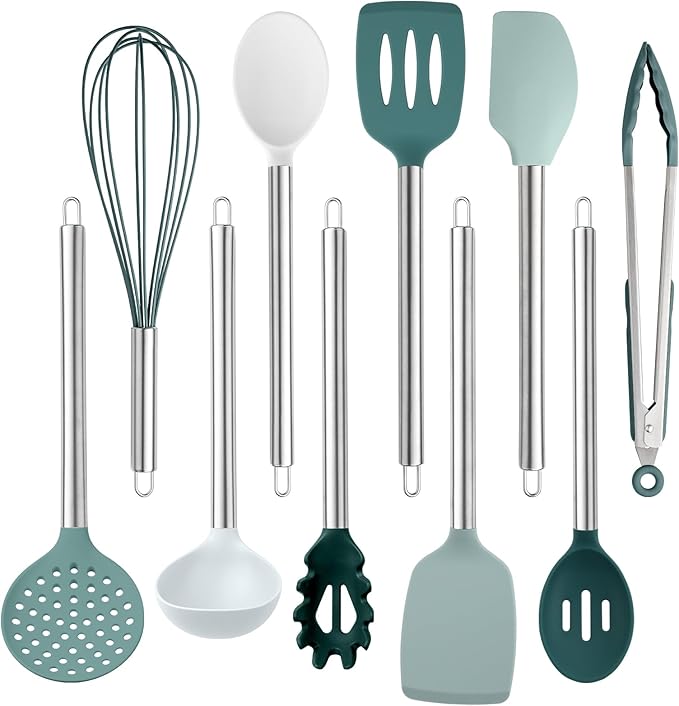 COOK WITH COLOR Silicone Cooking Utensils, Kitchen Utensil Set, Easy to Clean Silicone Kitchen