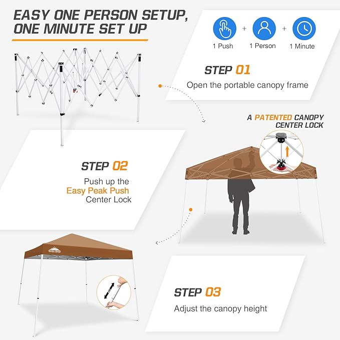 EAGLE PEAK 10x10 Slant Leg Pop-up Canopy Tent Easy One Person Setup Instant Outdoor Beach Canopy