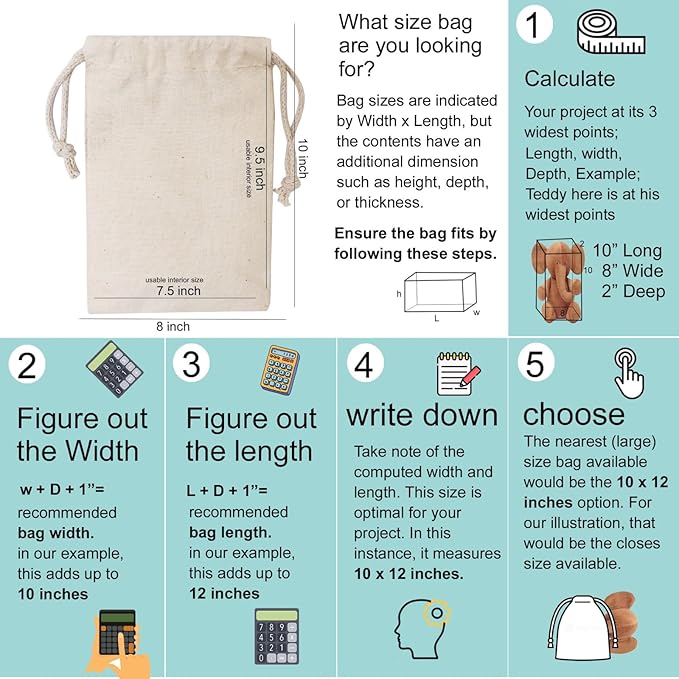 100Pcs 8 x 12 Inches Premium Cotton Muslin Double Drawstring Bags, Reusable Bag Natural Cotton Bags