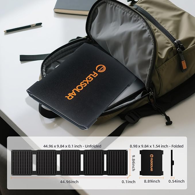 FlexSolar 40W Portable Solar Panel Charger - Upgraded Fast Charging with USB-C PD2.0, QC3.0 & 19V