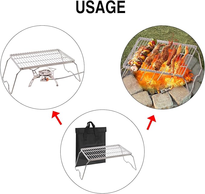 REDCAMP 17" Large Folding Campfire Grill 304 Stainless Steel Grate, Heavy Duty Portable Camping
