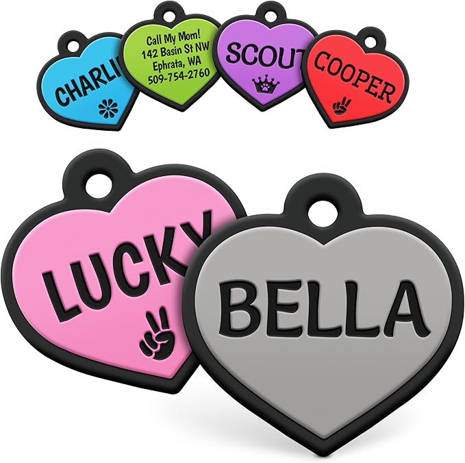 GoTags Silicone Dog Tags, Soundless Pet Tag, Personalized Silent Tag Engraved for Pets with Cute