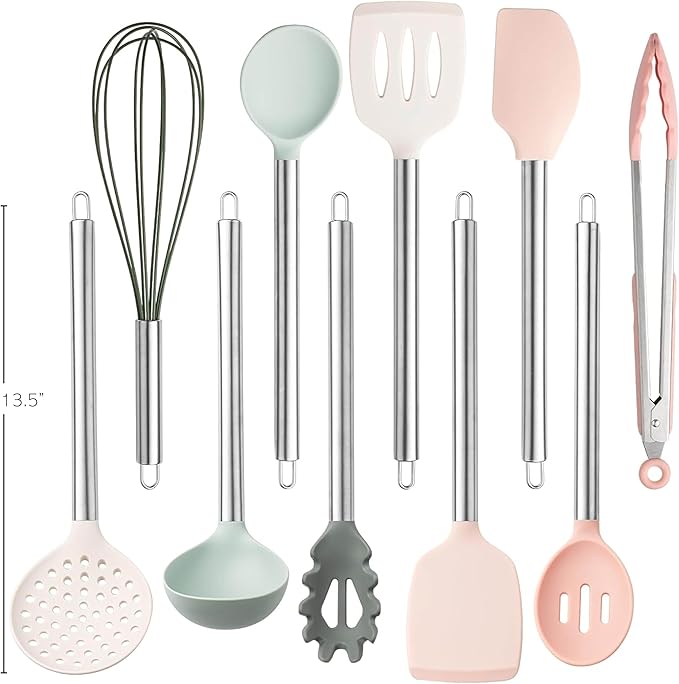 COOK WITH COLOR Silicone Cooking Utensils, Kitchen Utensil Set, Easy to Clean Silicone Kitchen
