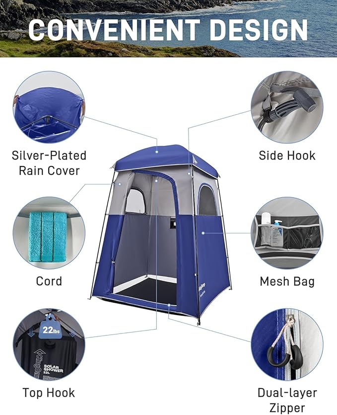 KingCamp Shower Tent, Portable Privacy Tent Outdoor Camping 1/2 Room Toilet Tents with Shower Bag &