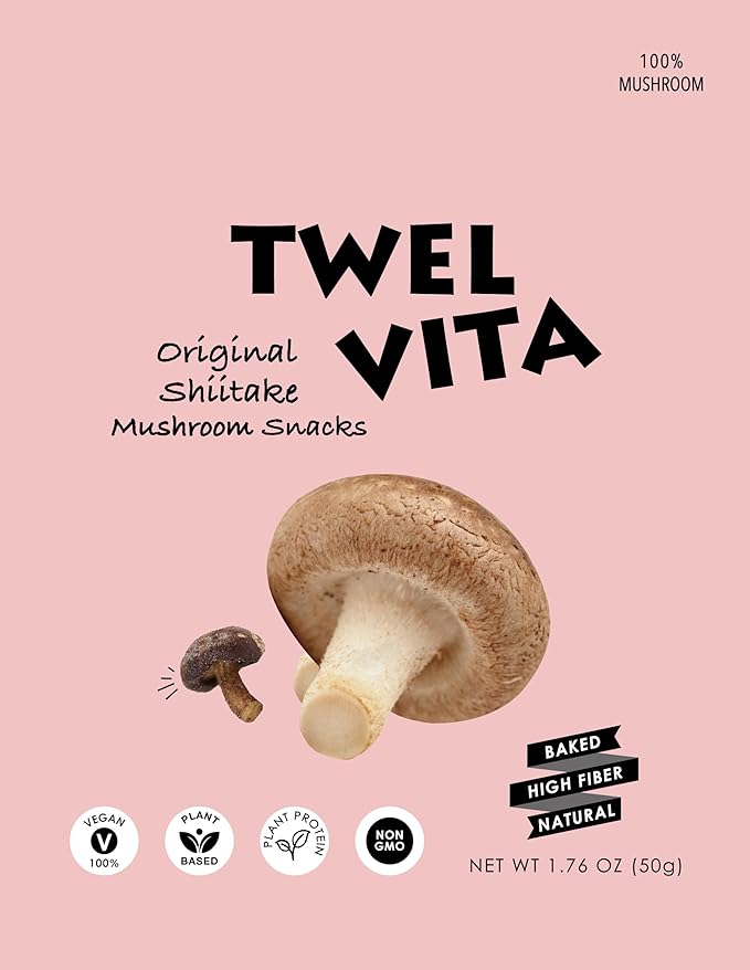 TwelVita Wholesome Baked Shiitake Mushroom Crisps, Vegan Snacks, Clean Label, Non-GMO, Gluten-Free
