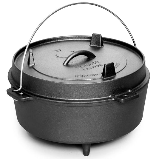 EDGING CASTING Pre-Seasoned Cast Iron Dutch Oven With Skillet Lid, Outdoor Camping Deep Pot for