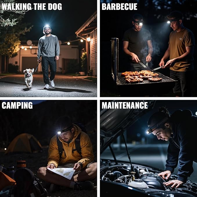 Camping Headlamp Dual Power (Rechargeable/3AAA Batteries Included), LED Dimming Head Lamp