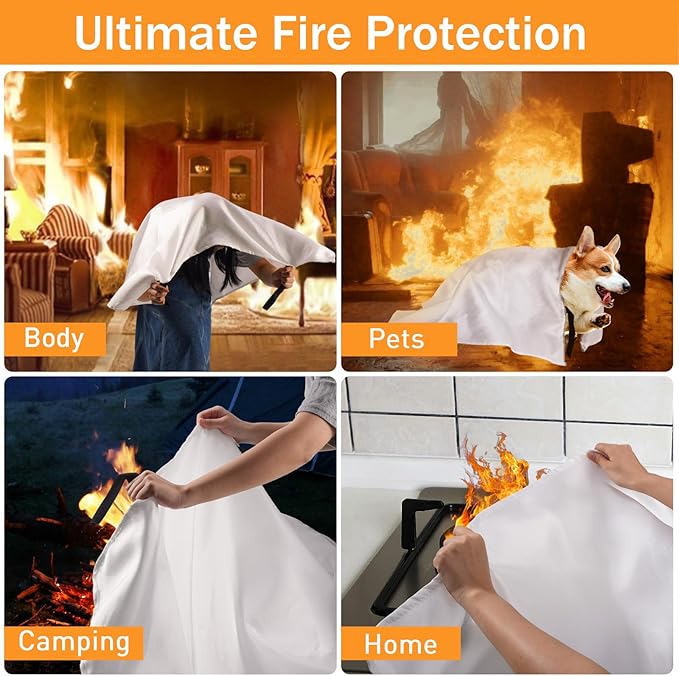 Mondoshop Silicone Fire Blanket for Home - 4Pack 40"x40" Emergency Fire Blankets for Kitchen, Fire