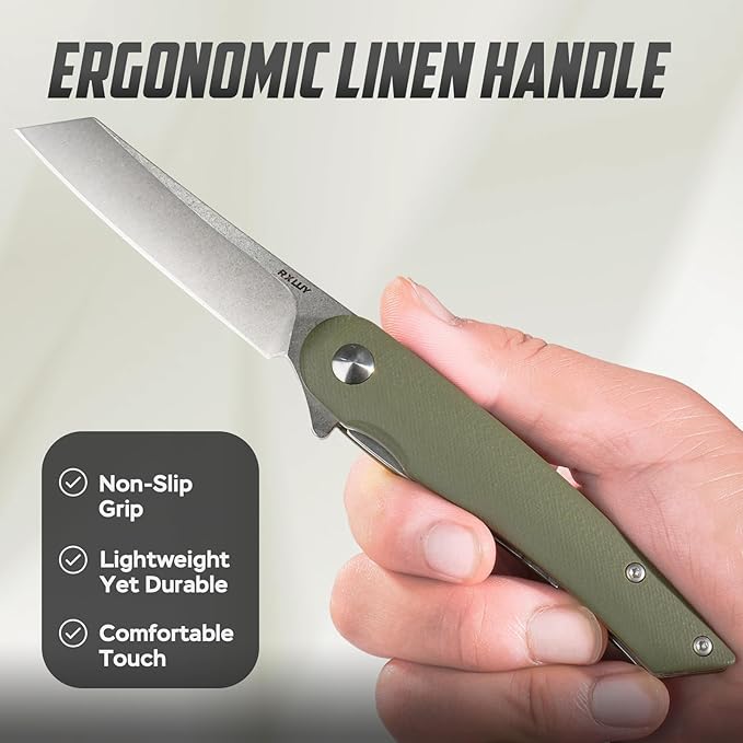 Folding Pocket Knife, 2.79??14C28N Steel Blade Micarta Handle Flipper Liner Lock Small Praxis EDC