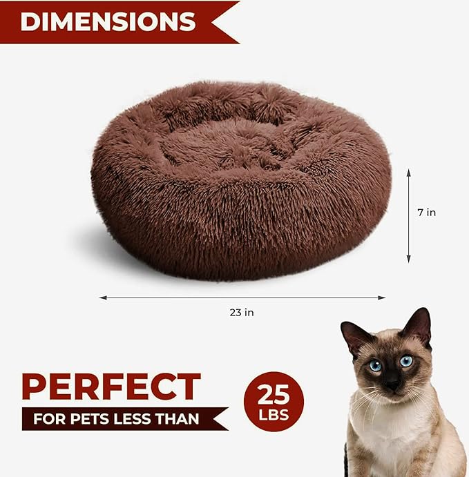 Whiskers & Friends Cat Bed, Cat Beds for Indoor Cats Washable, Orthopedic Soft Fluffy Round Calming