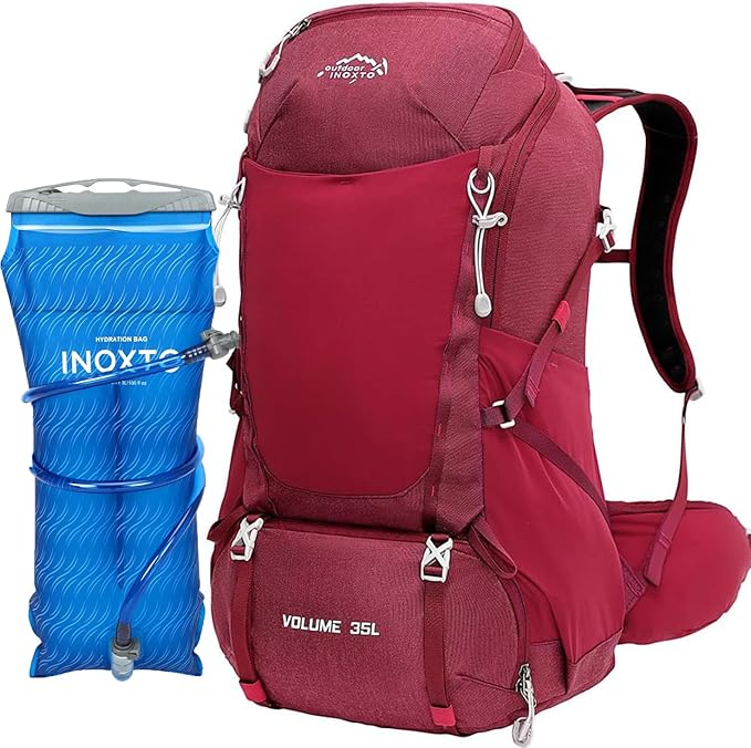 INOXTO 35L Hiking Backpack with 3Lwater bladder, Camping Backpack with Waterproof Rain Cover for