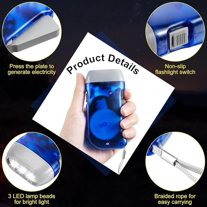 Treela 60 Pack Hand Crank Flashlight Operation Christmas Items Bulk Squeeze Flashlight No Battery