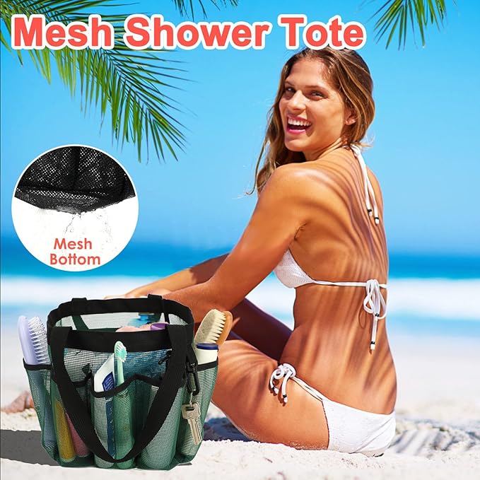 Mesh Shower Caddy Portable for College Dorm Room Essentials, 8-Pocket Large Shower Basket Tote Bag