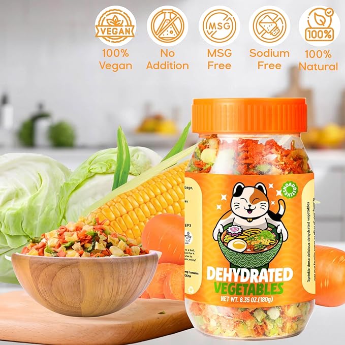Dehydrated Dried Vegetables Ramen Toppings - 6.35oz Natural Mixed Vegetable Flakes, Noodle Soup, No