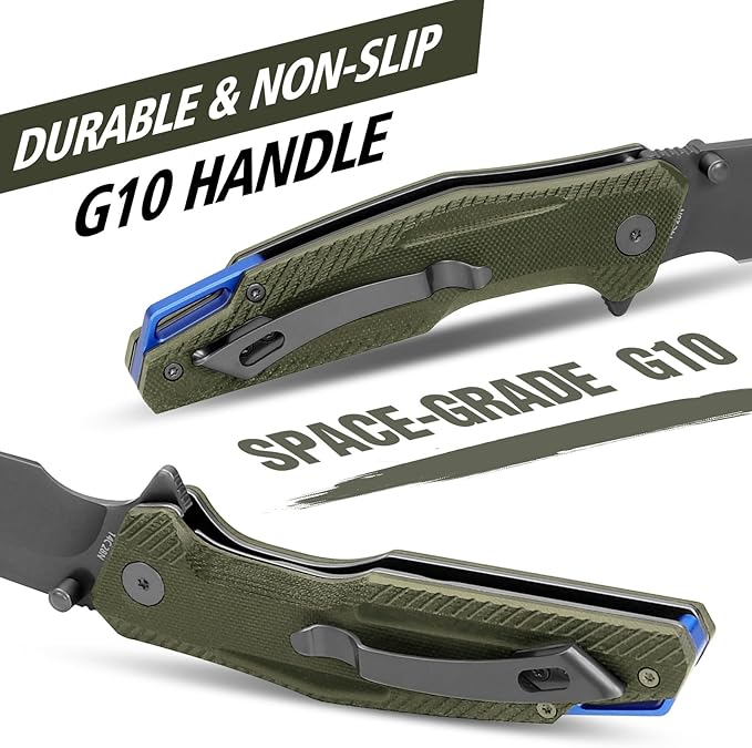 FINTISO Pocket Knife, 3.26" Premium 14C28N Blade G10 Handle with Fire Starter Function, Folding