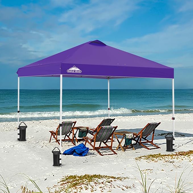 EAGLE PEAK Pop Up Canopy Tent with Wheeled Carry Bag, 8 Stakes, 4 Ropes, 4 Weight Bags, Easy Set Up