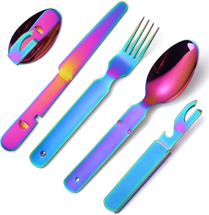 Camping Flatware Colorful Fork Spoon Knife Bottle Opener Silverware Outdoor Portable Cutlery