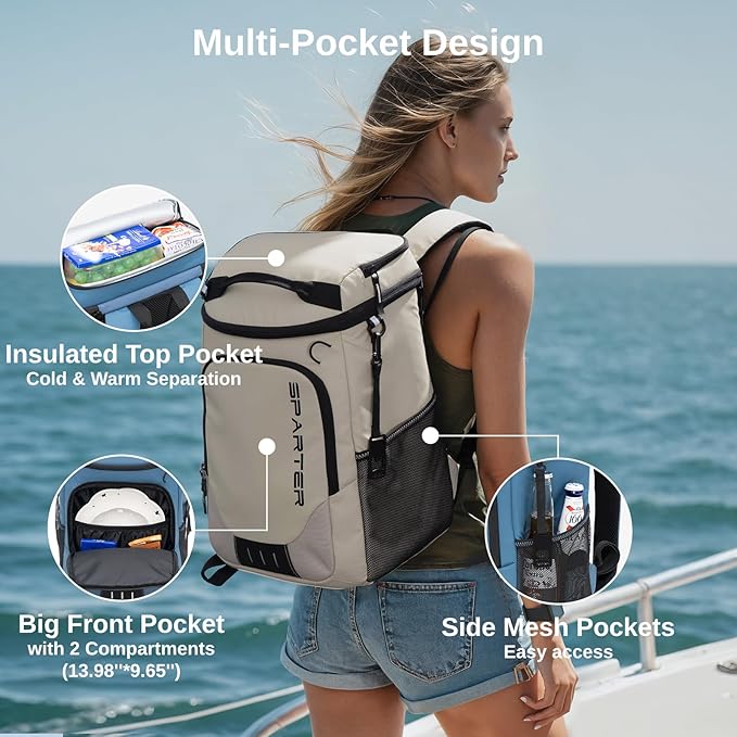 SPARTER Backpack Cooler Insulated Leak Proof 33/49 Cans, 2 Insulated Compartments Thermal Bag