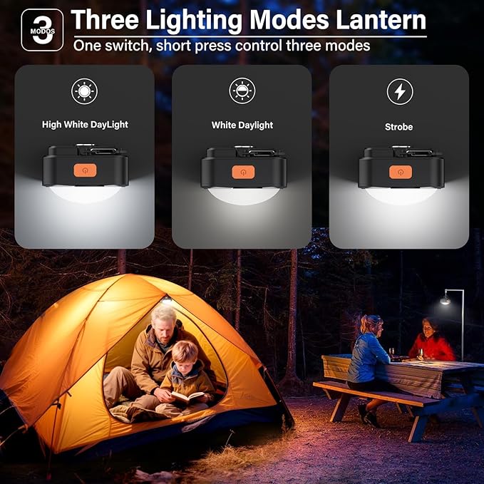 Rechargeable Camping Lights FLY2SKY 4Pcs Black Tent Lights Mini Flashlight Portable LED Camping
