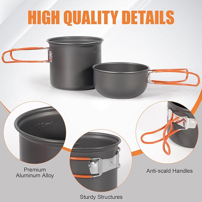 REDCAMP 6/10/11/12/14/15/19 PCS Camping Cookware Mess Kit Camping Gear Campfire Utensils