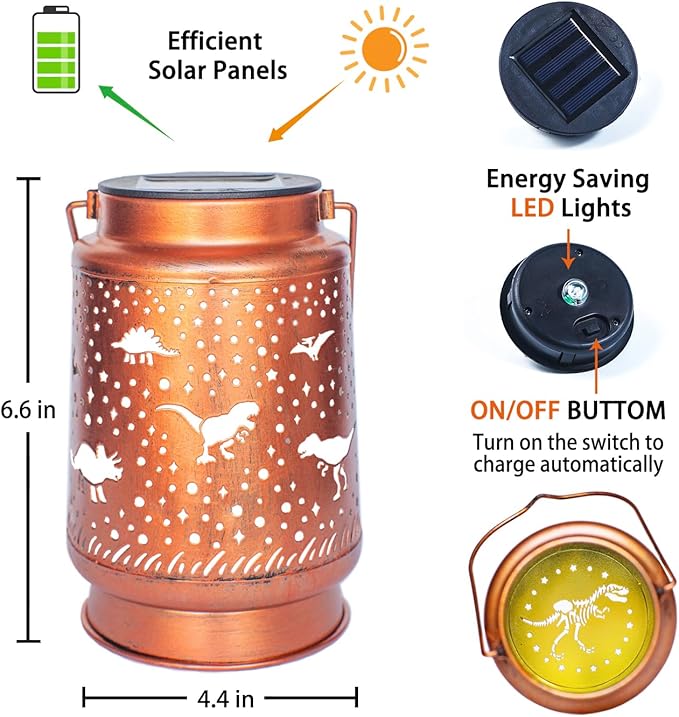 Dinosaur Solar Lanterns Outdoor Waterproof Hanging Solar Lights Dinosaur Gifts for Women Men Metal